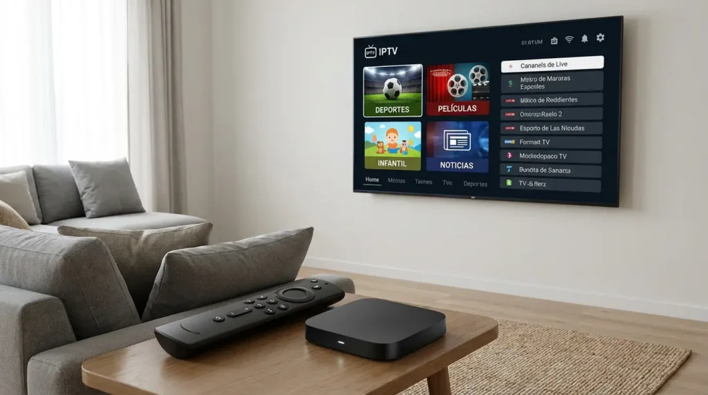 Best IPTV apps for Spain displayed on Smart TV, Firestick, and Android TV